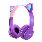 Fone de Ouvido Sem Fio Orelhas de Gato LED Headset Gatinho Roxo