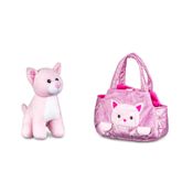 Pelúcia com Acessórios - Cutie Handbags - Gato - Rosa - 15 Cm - Multikids