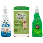 Kit Banho a Seco + Lenço Umedecido + Perfume Cães e Gatos Filhotes PET Clean