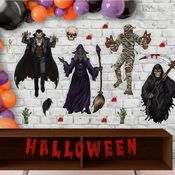 Decoração Halloween Assustador Kit Com 4 Paineis Gigantes + 20 Peças