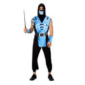 Fantasia de Ninja Adulto Azul Roupa Samurai Masculina Completa - P 36 - 38