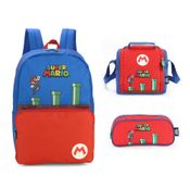 Kit Mochila De Costas Super Mario + Lancheira +Estojo Duplo