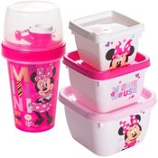 Minnie Rosa Garrafa e Potes Micro-ondas Freezer Kit Lanche