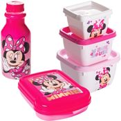 Kit Infantil Menina Porta Lanche Minnie Rosa 5 Itens Disney