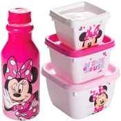 Kit Lanche Escola Minnie Rosa Infantil Potes e Garrafa