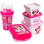 Kit Lanche Escolar C/ Garrafinha 320ml Infantil Minnie Rosa