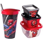 Kit Infantil Homem Aranha Copo Potes Micro-ondas e Freezer