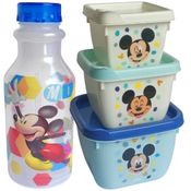 Mickey Potes e Garrafa Micro-ondas Freezer Kit Lanche