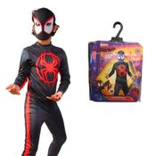 Fantasia Homem Aranha Infantil Preto Original Roupa Miles Morales Com Mascara M 5 - 8 - G 9 - 12