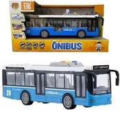 Carro Fricção Ônibus com Luz e Som Azul DM Toys