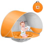 Tenda Barraca De Praia Laranja Com Piscina Infantil Bebê Proteção Solar UV Mega Compras