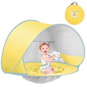 Tenda Barraca De Praia Amarelo Com Piscina Infantil Bebê Proteção Solar UV Mega Compras