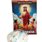 Presente de Páscoa Marshmallow Colorido + Quebra-cabeça Jesus Ressuscitado de 60 peças