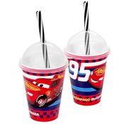 Copo Infantil Shake Carros Relâmpago Mcqueen Tampa e Canudo 280ml