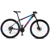 Bicicleta Aro 29 KRW Alumínio 24 Vel Freio a Disco Hidráulico X53 Cor:Preto/Rosa e Azul;Tamanho Quadro:15.5