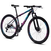 Bicicleta Aro 29 KRW Alumínio 27 Vel Freio a Disco R27 Cor:Preto/Rosa e Azul;Tamanho Quadro:15.5