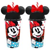 Copo Infantil Meninas Com Canudo Orelhas Da Minnie - Kit C/2