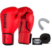 Kit Boxe Luva 10Oz Vermelho + Bandagem + Protetor Bucal - Fheras