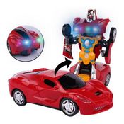 Carro Carrinho Transformer Vira Robô Luz Som Movido Pilhas Vermelho