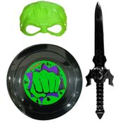 Kit Máscara Escudo e Espada herói Verde Huk Fantasia Infantil