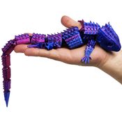 Dragão Articulado 38 cm Lagarto Impressão 3d Decoração Geek Bicolor Lilás e Vermelho