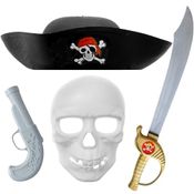 Kit Pirata de Brinquedo com Espada Chapéu Máscara e Acessórios de Brinquedo