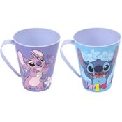 Kit com 2 Xícaras Caneca com Alça Infantil Lilo Stitch 360ml Original Plasútil