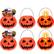 Kit 6 Baldes Decoração para Dia das Bruxas Abóbora 17cm Diâmetro Halloween