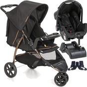 Carrinho com Bebe Conforto Base Galzerano Cross Preto Cobre