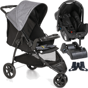 Carrinho com Bebe Conforto Base Galzerano Cross Cinza Preto