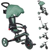 Triciclo Infantil Dobrável 4 em 1 com Dossel Ajustável, Alça de Direção dos Pais, Suporte para Copo e Arnês de Segurança, Globber, Verde