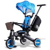 Triciclo Infantil com Cesta, Mochila de Viagem e Bolsa para os Pais para Crianças de 1 a 5 Anos, NewtronX, Azul