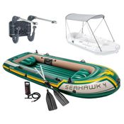 Bote Inflável Intex Seahawk 4 Pessoas Remo Capota Suporte Motor