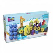 Conjunto Bloco Lândia Trem Puxa Zoo 33 Peças Dismat