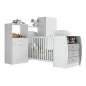 Quarto Infantil com Berço-Cômoda e Colchão Incluso Laura Multimóveis Branco/Cinza