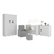 Quarto Completo com Colchão, Poltrona de Amamentação e Puff Pimpolho Multimóveis MP4103 Branco/Cinza