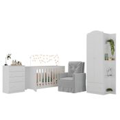 Quarto Infantil Completo com Poltrona de Amamentação Multimóveis MP4068 Branco/Cinza