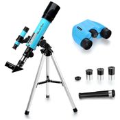 Telescópio Astronômico 8x21 com Binóculos HD, Mira Finder e 3 Oculares, MaxUSee F36050, Azul Claro