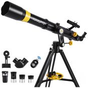 Telescópio Astronômico 45x450 com Adaptador de Celular e Controle Remoto sem Fio, Koolpte, Preto