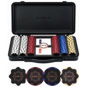 Maleta de Poker com Detalhes em Branco e 300 Fichas sem Numeração para Texas Holdem 14g, SLOWPLAY, Preta