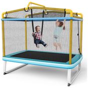 Trampolim GYMAX para crianças, 75 trampolins recreativos aprovados pela ASTM com balanço, rede de barra horizontal, m...