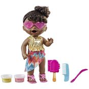 Boneca Sunshine Lanches com Tema de Verão, Molde de Picolé, Come e Faz Cocô para Crianças Acima de 3 Anos, Baby Alive, Cabelo Preto