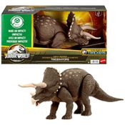 Dinossauro Triceratops Realista com 43 cm de Comprimento e 17 cm de Altura para Crianças Acima de 3 Anos, Mattel Jurassic World