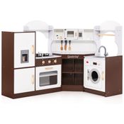 Cozinha Infantil Modular em Madeira com Luzes e Sons Realistas para Crianças Acima de 3 Anos, HONEY JOY, Marrom