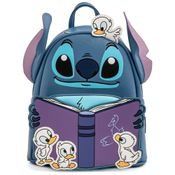 Mini Mochila Stitch 10L com Zíper, Alças Ajustáveis e Forro em Tecido Estampado, Loungefly, Azul