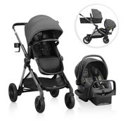 Carrinho de Bebê Travel System Modular com Assento de Carro Infantil LiteMax, Barra Anti-Rebote e 23 Configurações, Evenflo, Cinza