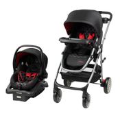 Carrinho de Bebê Travel System Modular com Dossel Extra Grande de 3 Painéis com Janela Escondida, Disney Mickey, Preto e Vermelho