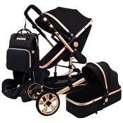 Carrinho de Bebê 3 em 1 Travel System, Design Ergonômico e Arnês Segurança de 5 Pontos, CHIPEL, Preto