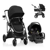 Carrinho de Bebê Travel System com Cadeira LiteMax, Barra Anti Rebote, Suspensão Traseira e 6 Modos de Usar, Evenflo Pivot Suite, Preto