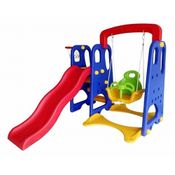 Playground Infantil 3x1 Crianças com Cesta de Basquete e Balanço Azul/Vermelho/Amarelo G31 - Encantum